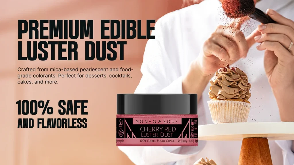 Amazon A+ Content design showcasing colorful baking luster dust products and available sizes