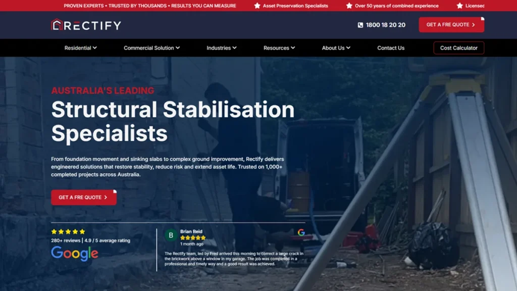 Rectify Main Website homepage designed and developed by Albert Alia using WordPress and Elementor
